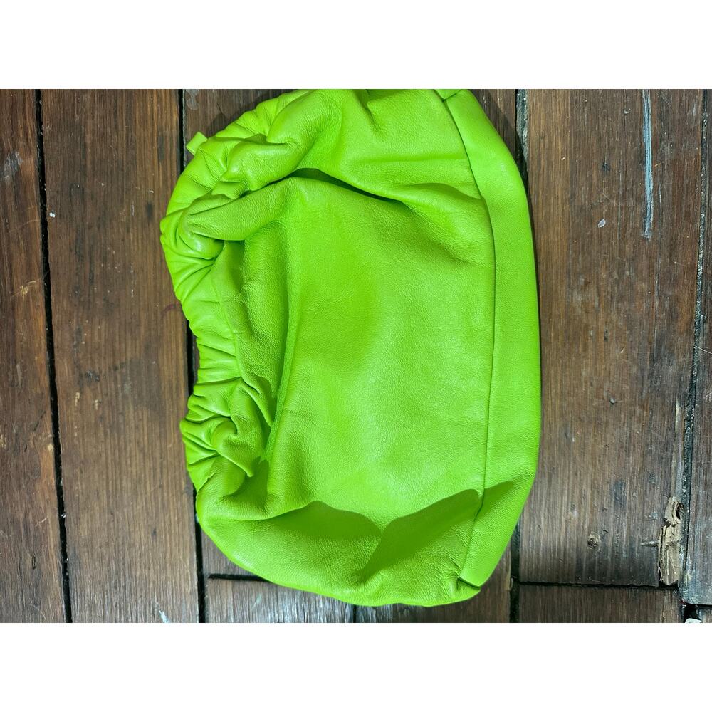 Mansur Gavriel Neon Green Lambskin Leather Mini Cloud Clutch No Strap Purse Bag View 6